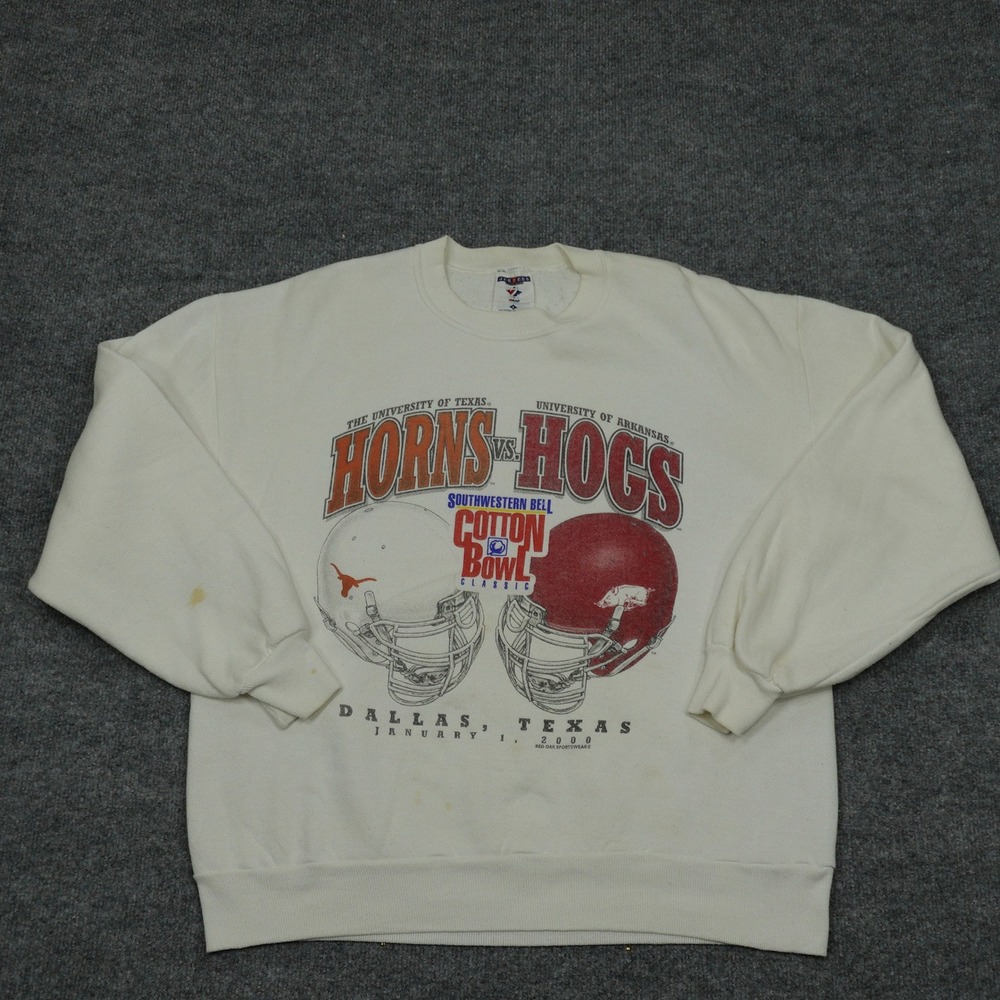 Vintage Razorbacks Sweatshirt Men Large White Texas Arkansas 2000 Cotton Bowl